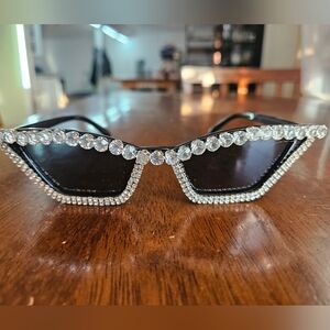 SHEIN Black Cat-Eye Sunglasses with Clear Rhinestones